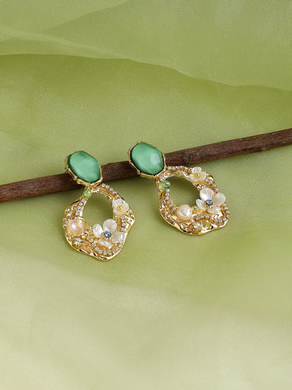 GOLD PLATED PARTY DESIGNER STONE DROP EARRING FOR WOMEN