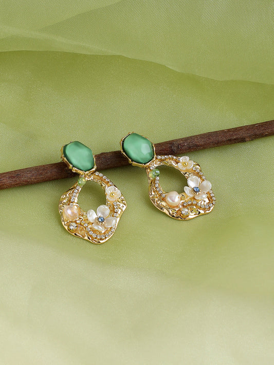 GOLD PLATED PARTY DESIGNER STONE DROP EARRING FOR WOMEN