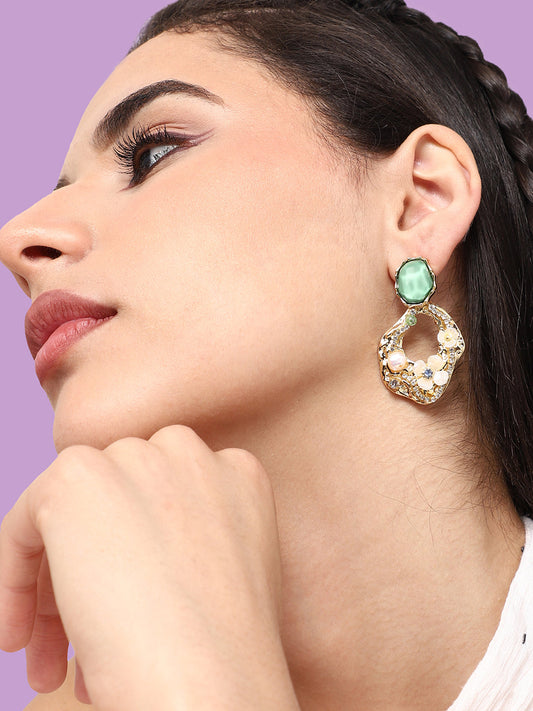 GOLD PLATED PARTY DESIGNER STONE DROP EARRING FOR WOMEN