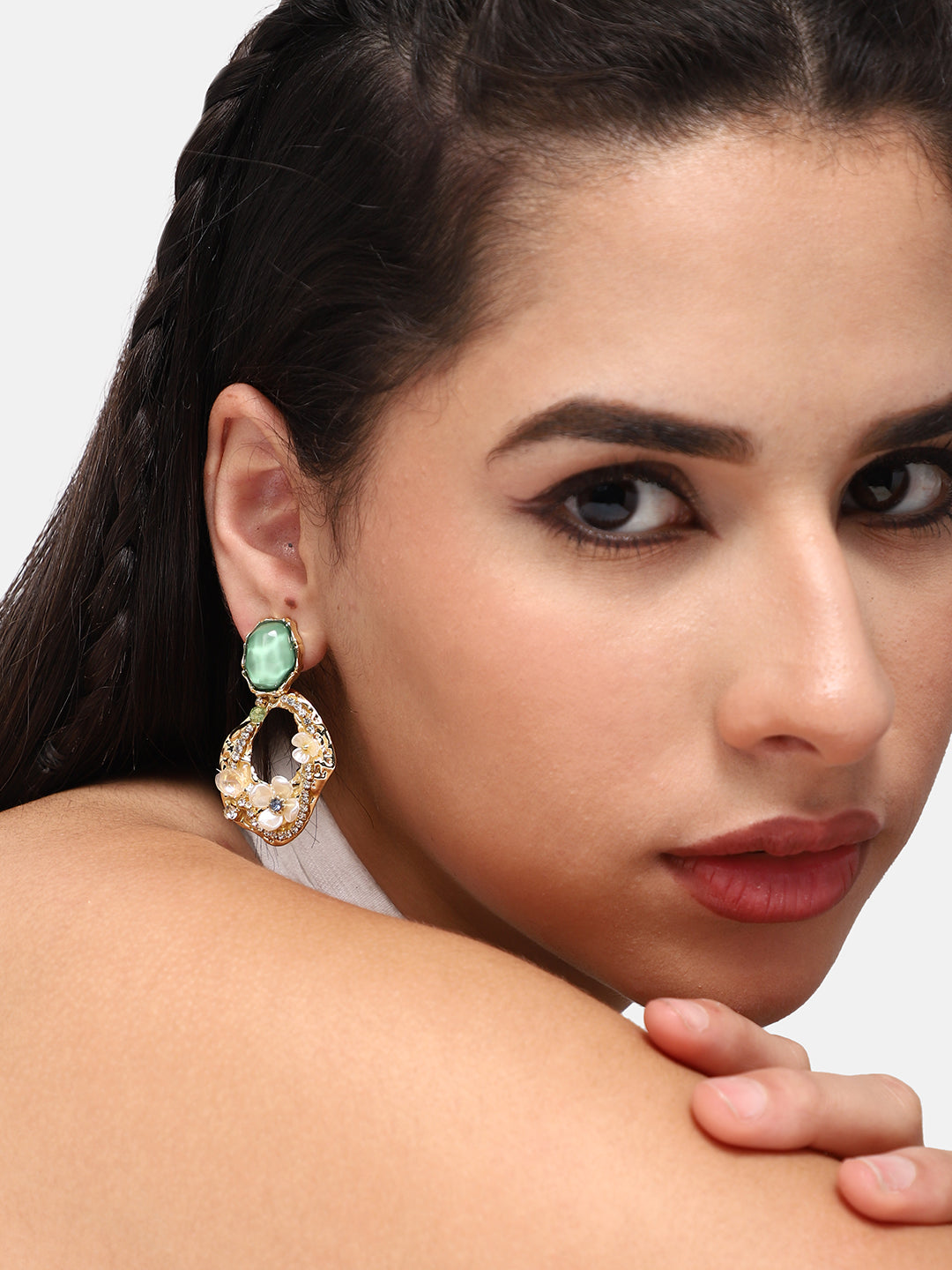 GOLD PLATED PARTY DESIGNER STONE DROP EARRING FOR WOMEN
