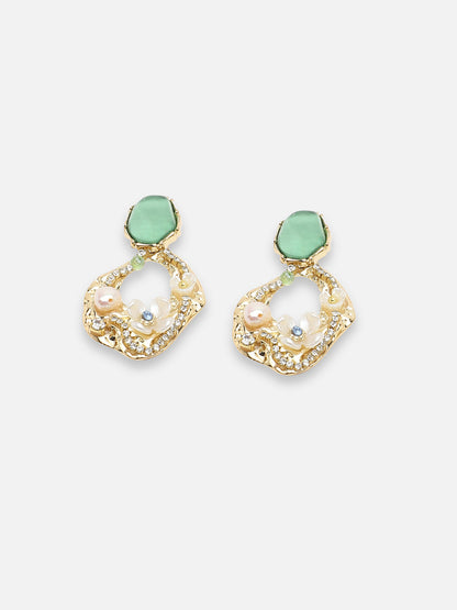 GOLD PLATED PARTY DESIGNER STONE DROP EARRING FOR WOMEN