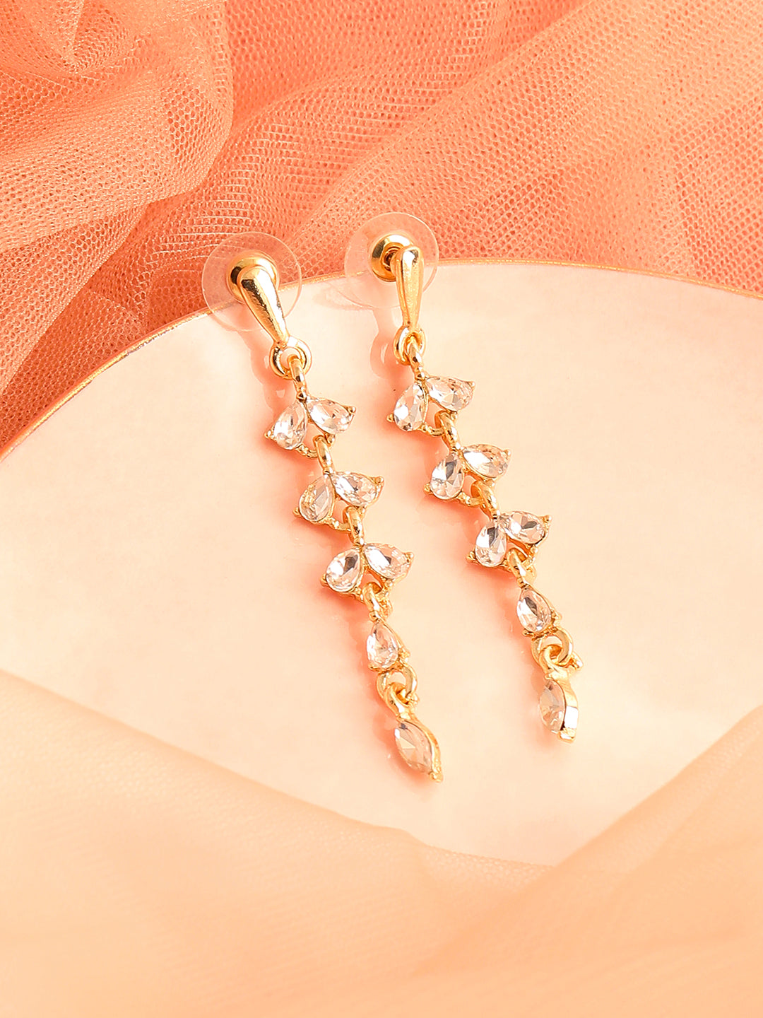GOLD PLATED PARTY DESIGNER STONE DROP EARRING FOR WOMEN
