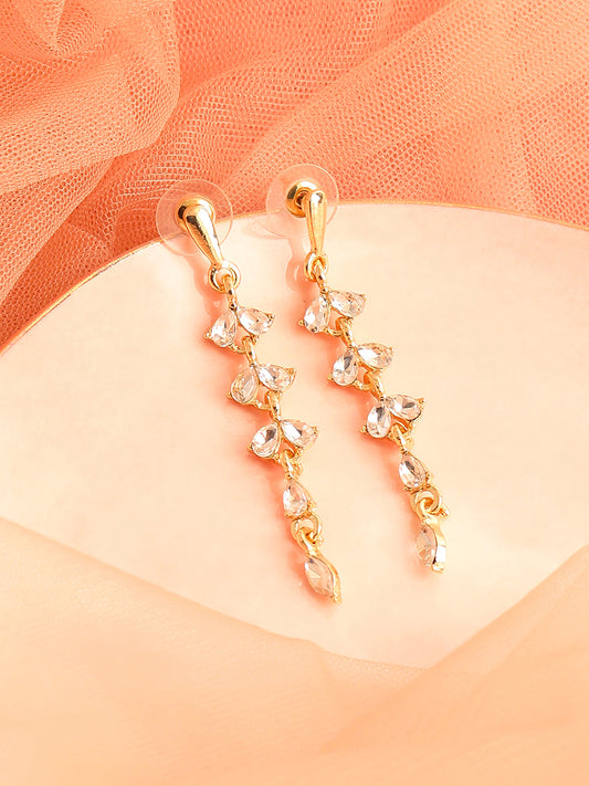 GOLD PLATED PARTY DESIGNER STONE DROP EARRING FOR WOMEN