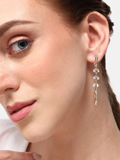 GOLD PLATED PARTY DESIGNER STONE DROP EARRING FOR WOMEN
