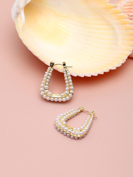 GOLD PLATED PARTY PEARLS DROP EARRING FOR WOMEN