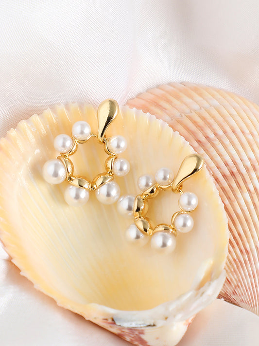 GOLD PLATED PARTY PEARLS DROP EARRING FOR WOMEN