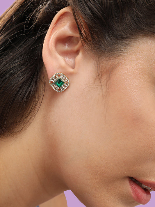 GOLD PLATED PARTY DESIGNER STONE STUD FOR WOMEN