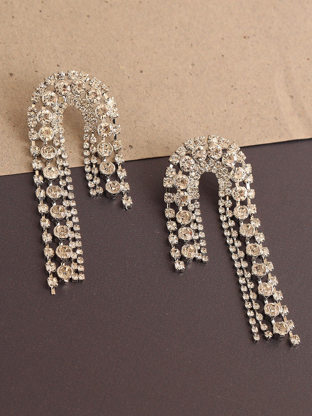 SILVER PLATED PARTY DESIGNER STONE DROP EARRING FOR WOMEN