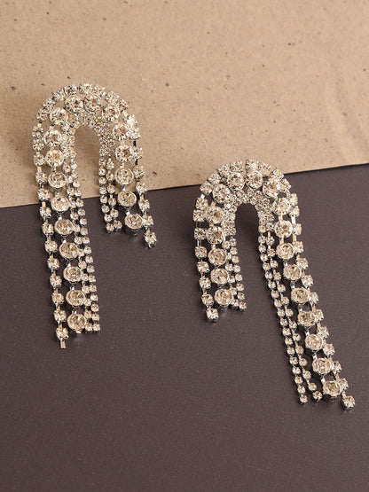 SILVER PLATED PARTY DESIGNER STONE DROP EARRING FOR WOMEN
