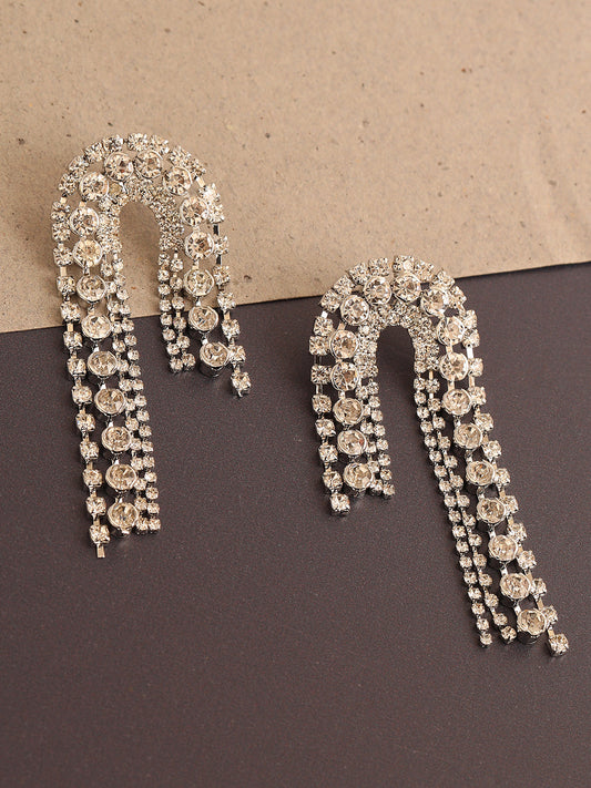SILVER PLATED PARTY DESIGNER STONE DROP EARRING FOR WOMEN