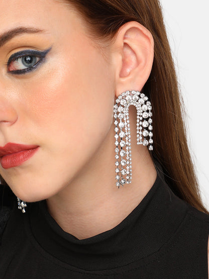 SILVER PLATED PARTY DESIGNER STONE DROP EARRING FOR WOMEN