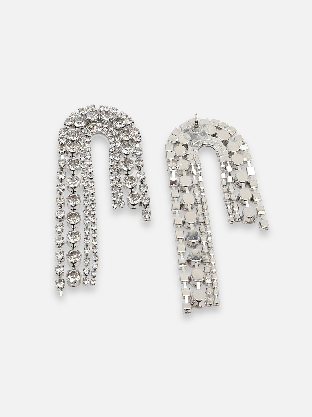 SILVER PLATED PARTY DESIGNER STONE DROP EARRING FOR WOMEN