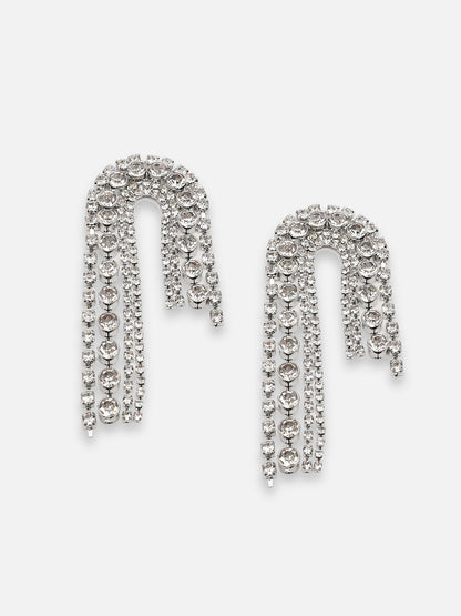 SILVER PLATED PARTY DESIGNER STONE DROP EARRING FOR WOMEN