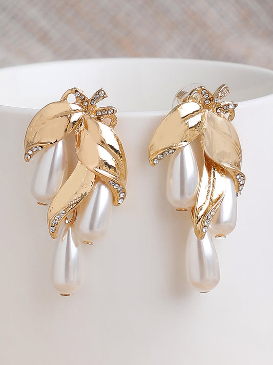 GOLD PLATED PARTY PEARLS DROP EARRING FOR WOMEN