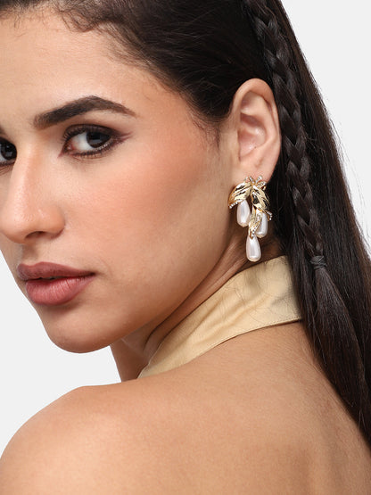 GOLD PLATED PARTY PEARLS DROP EARRING FOR WOMEN