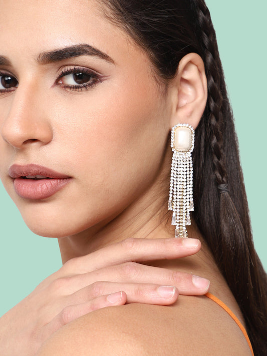 GOLD PLATED PARTY DESIGNER STONE DROP EARRING FOR WOMEN