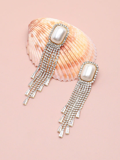 GOLD PLATED PARTY DESIGNER STONE DROP EARRING FOR WOMEN