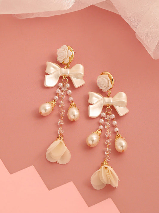 GOLD PLATED PARTY PEARLS DROP EARRING FOR WOMEN