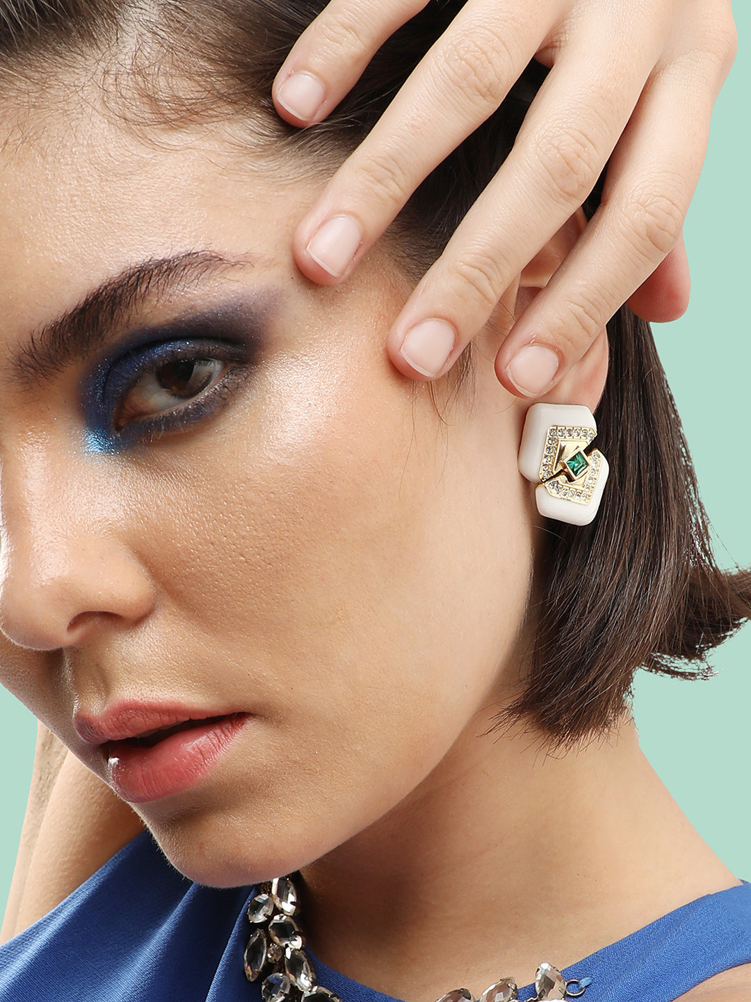 GOLD PLATED PARTY DESIGNER STONE DROP EARRING FOR WOMEN