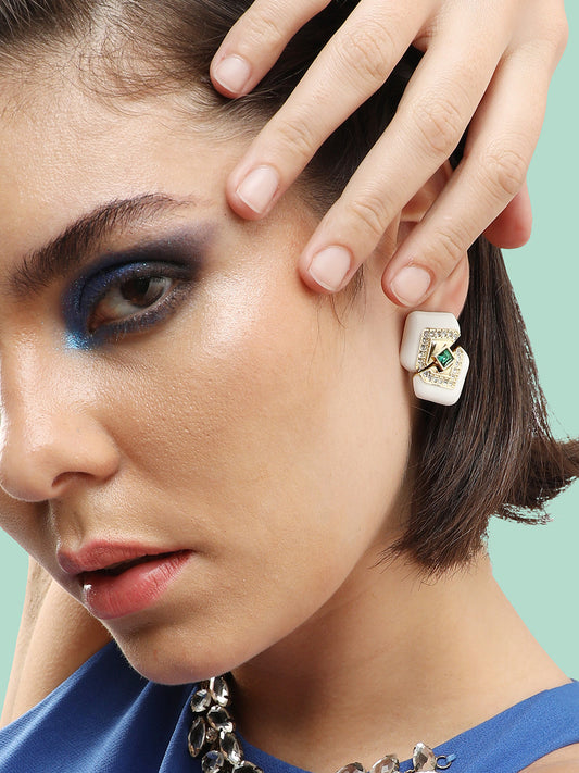 GOLD PLATED PARTY DESIGNER STONE DROP EARRING FOR WOMEN