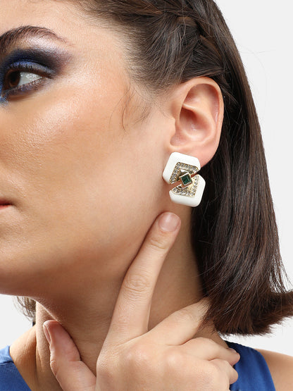 GOLD PLATED PARTY DESIGNER STONE DROP EARRING FOR WOMEN