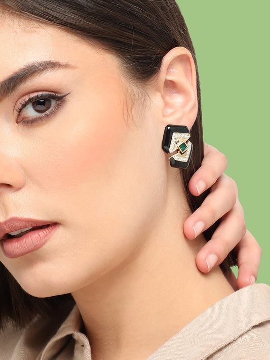 GOLD PLATED PARTY DESIGNER STONE DROP EARRING FOR WOMEN
