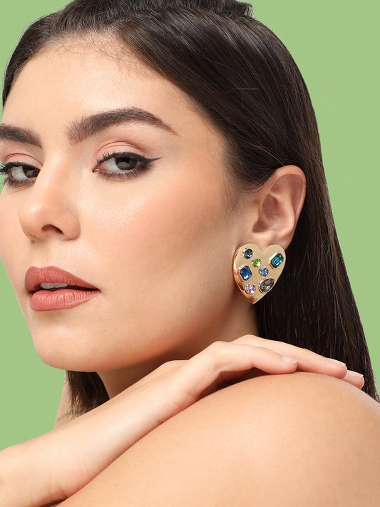 GOLD PLATED PARTY DESIGNER STONE DROP EARRING FOR WOMEN