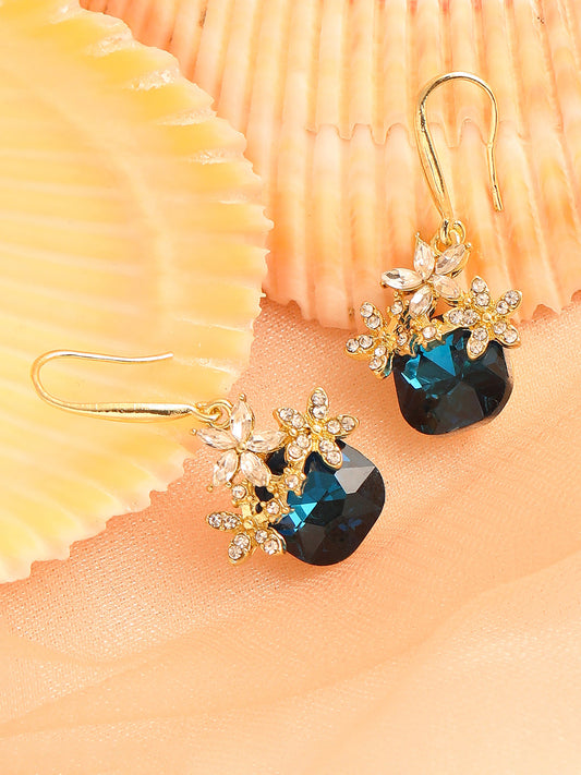 GOLD PLATED PARTY DESIGNER STONE DROP EARRING FOR WOMEN