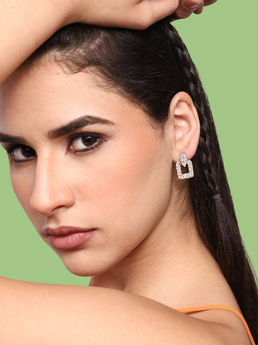 GOLD PLATED PARTY DESIGNER STONE DROP EARRING FOR WOMEN