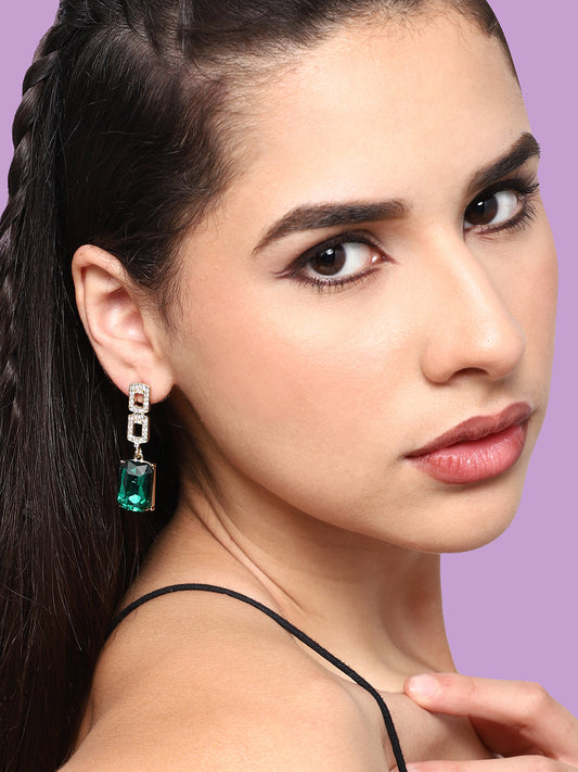 GOLD PLATED PARTY DESIGNER STONE DROP EARRING FOR WOMEN
