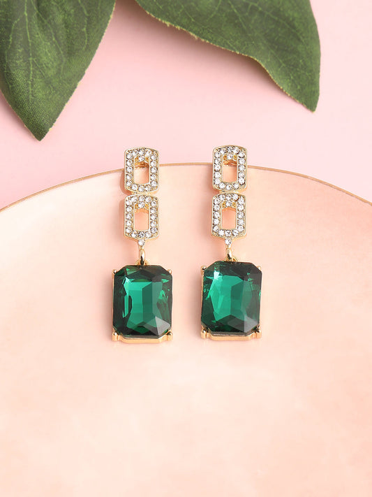 GOLD PLATED PARTY DESIGNER STONE DROP EARRING FOR WOMEN