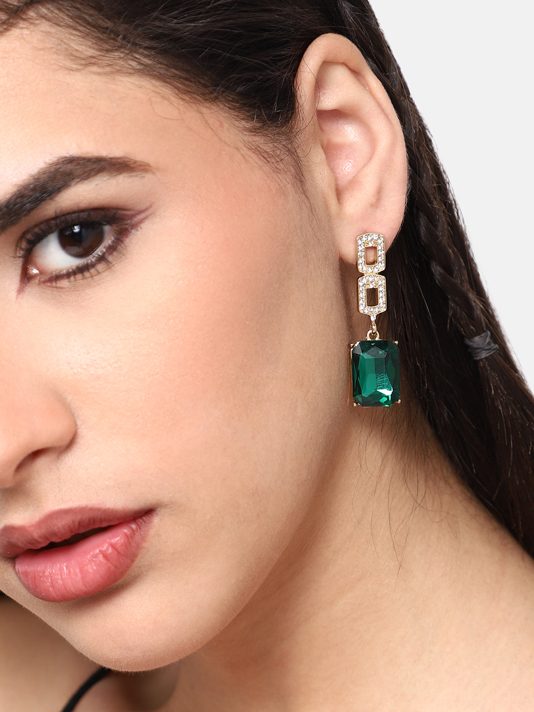 GOLD PLATED PARTY DESIGNER STONE DROP EARRING FOR WOMEN