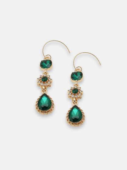 GOLD PLATED PARTY DESIGNER STONE DROP EARRING FOR WOMEN