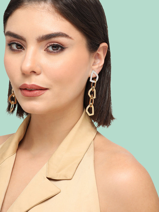 GOLD PLATED PARTY DESIGNER STONE DROP EARRING FOR WOMEN