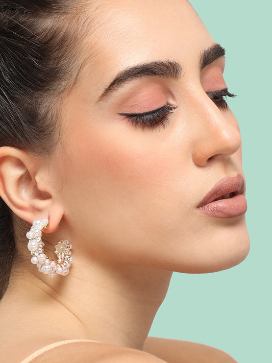GOLD PLATED PARTY PEARLS DROP EARRING FOR WOMEN