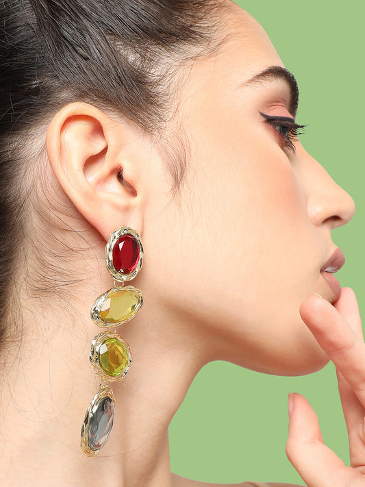 GOLD PLATED PARTY DESIGNER STONE DROP EARRING FOR WOMEN
