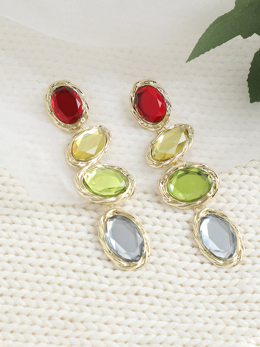 GOLD PLATED PARTY DESIGNER STONE DROP EARRING FOR WOMEN