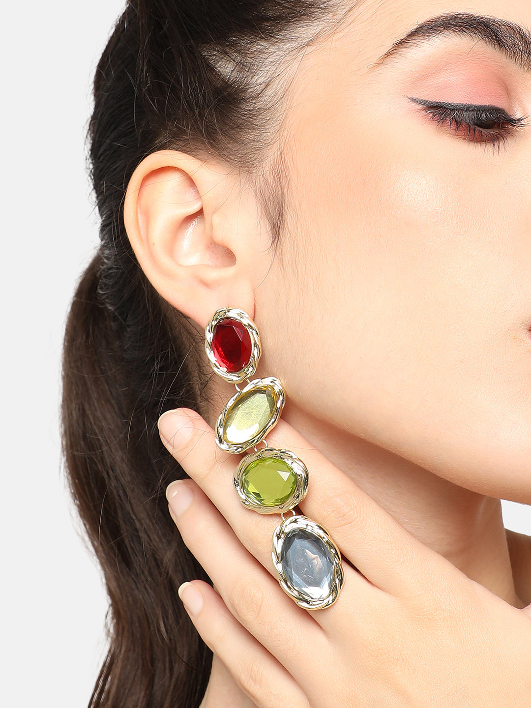 GOLD PLATED PARTY DESIGNER STONE DROP EARRING FOR WOMEN