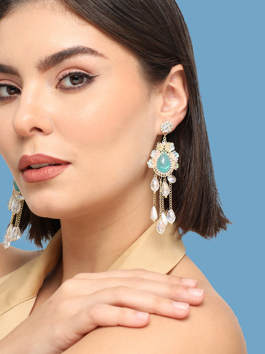 GOLD PLATED PARTY DESIGNER STONE DROP EARRING FOR WOMEN