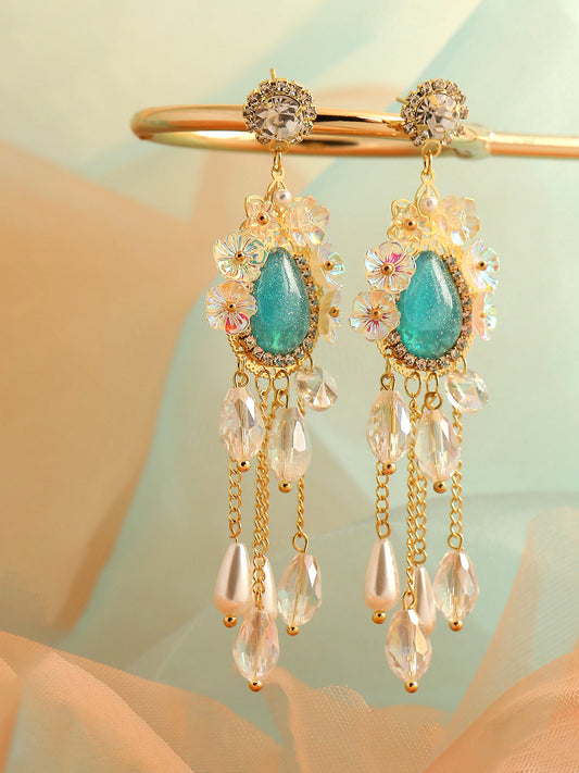 GOLD PLATED PARTY DESIGNER STONE DROP EARRING FOR WOMEN