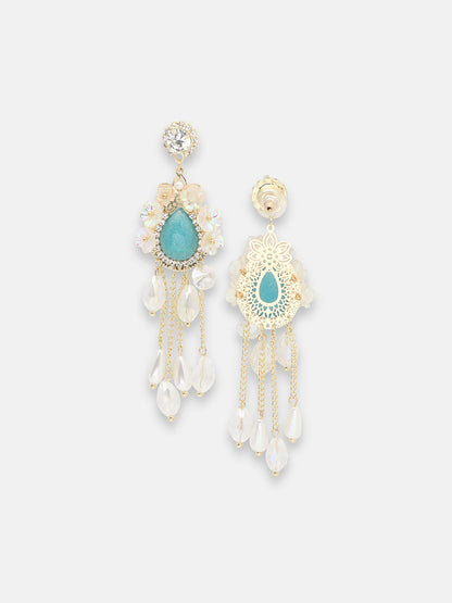 GOLD PLATED PARTY DESIGNER STONE DROP EARRING FOR WOMEN