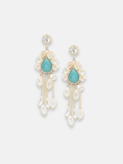 GOLD PLATED PARTY DESIGNER STONE DROP EARRING FOR WOMEN