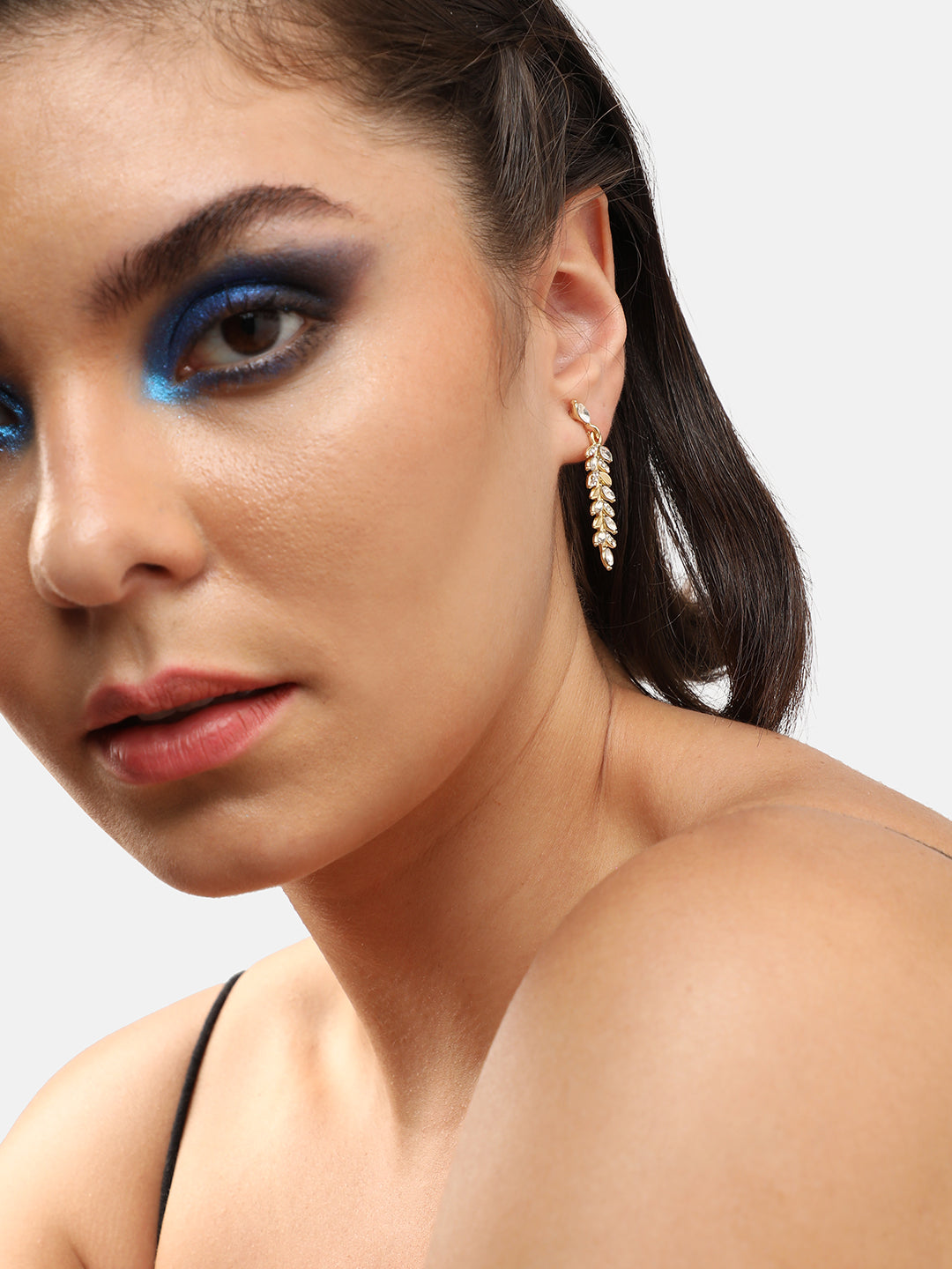 GOLD PLATED PARTY DESIGNER STONE DROP EARRING FOR WOMEN