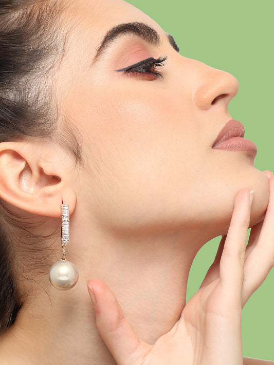 GOLD PLATED PARTY PEARLS DROP EARRING FOR WOMEN