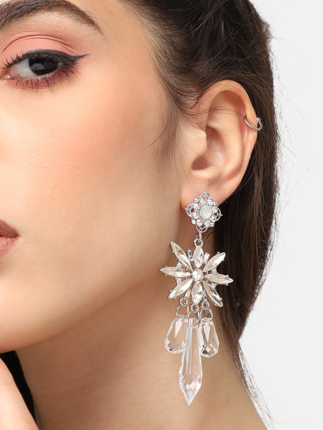 GOLD PLATED PARTY DESIGNER STONE DROP EARRING FOR WOMEN