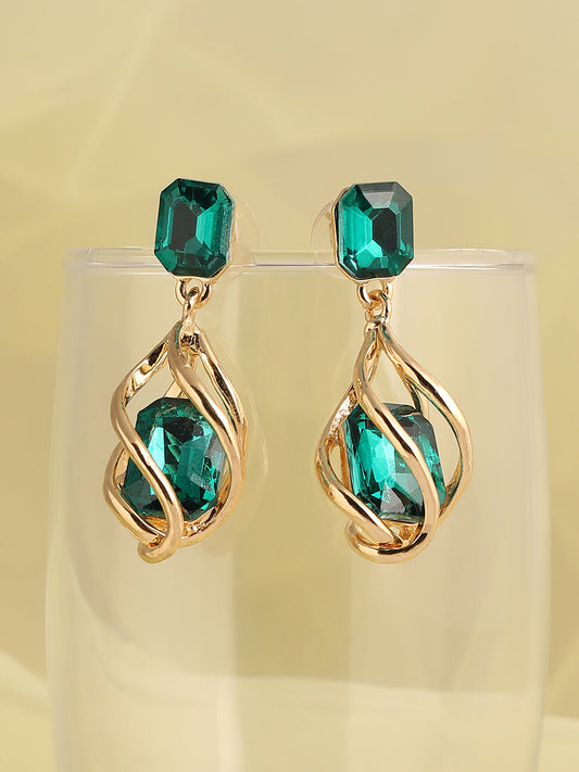 GOLD PLATED PARTY DESIGNER STONE DROP EARRING FOR WOMEN