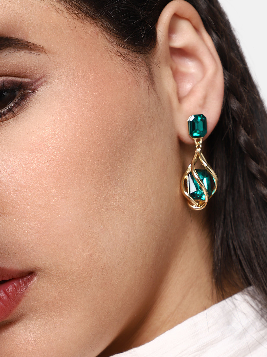 GOLD PLATED PARTY DESIGNER STONE DROP EARRING FOR WOMEN