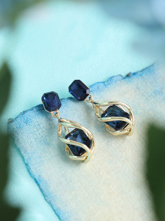 GOLD PLATED PARTY DESIGNER STONE DROP EARRING FOR WOMEN