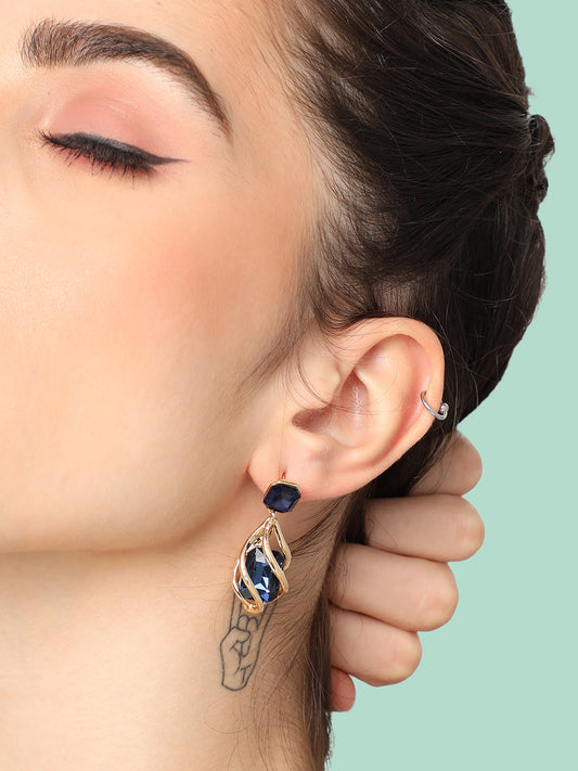 GOLD PLATED PARTY DESIGNER STONE DROP EARRING FOR WOMEN
