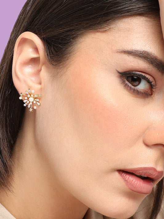 GOLD PLATED PARTY DESIGNER STONE DROP EARRING FOR WOMEN